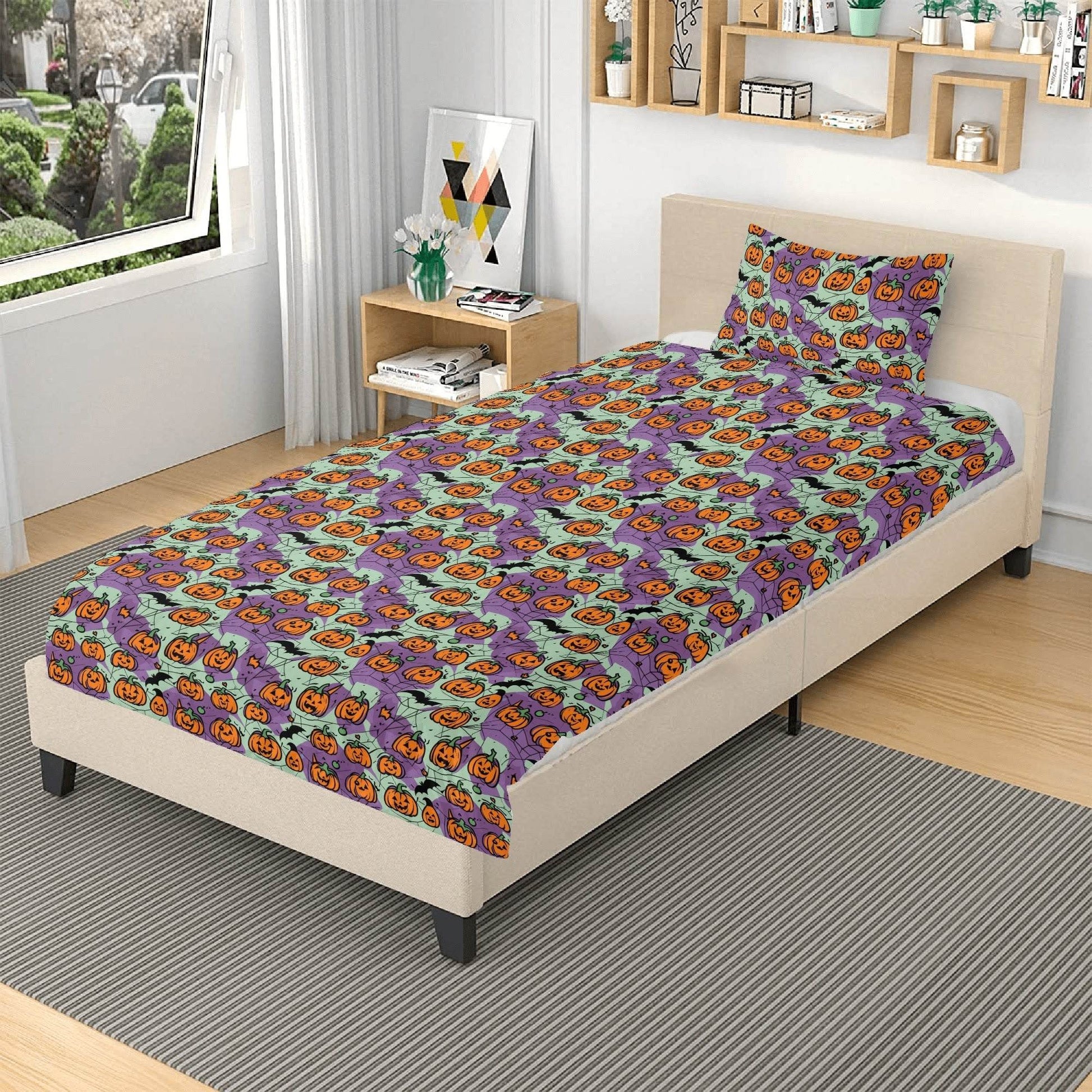 Purple and Green Cute Pumpkins 3 Pcs Beddings - DeRose Seasonal