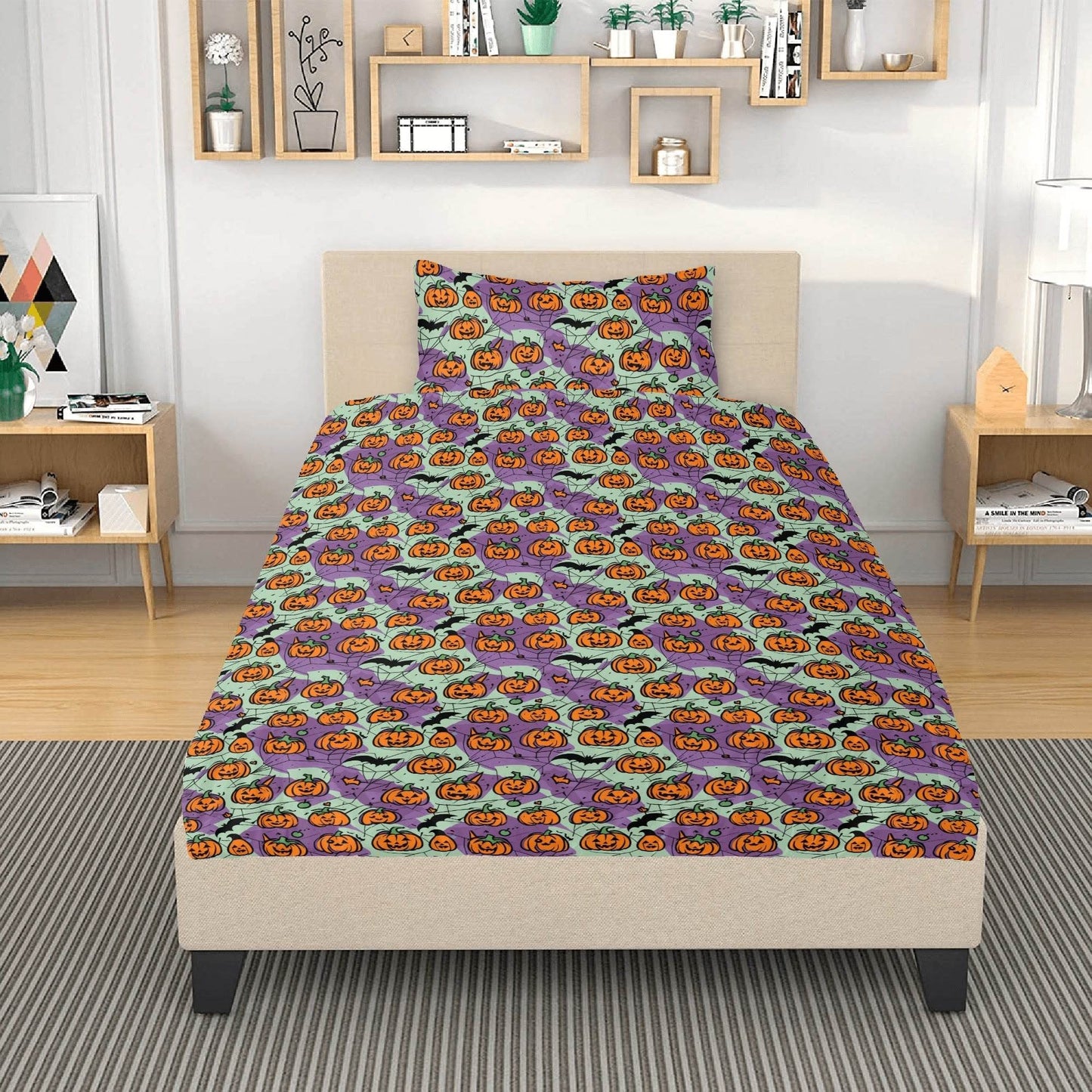 Purple and Green Cute Pumpkins 3 Pcs Beddings - DeRose Seasonal