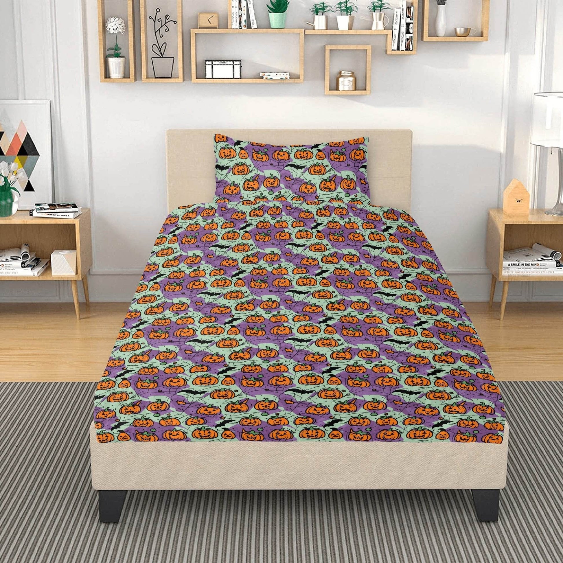 Purple and Green Cute Pumpkins 3 Pcs Beddings - DeRose Seasonal