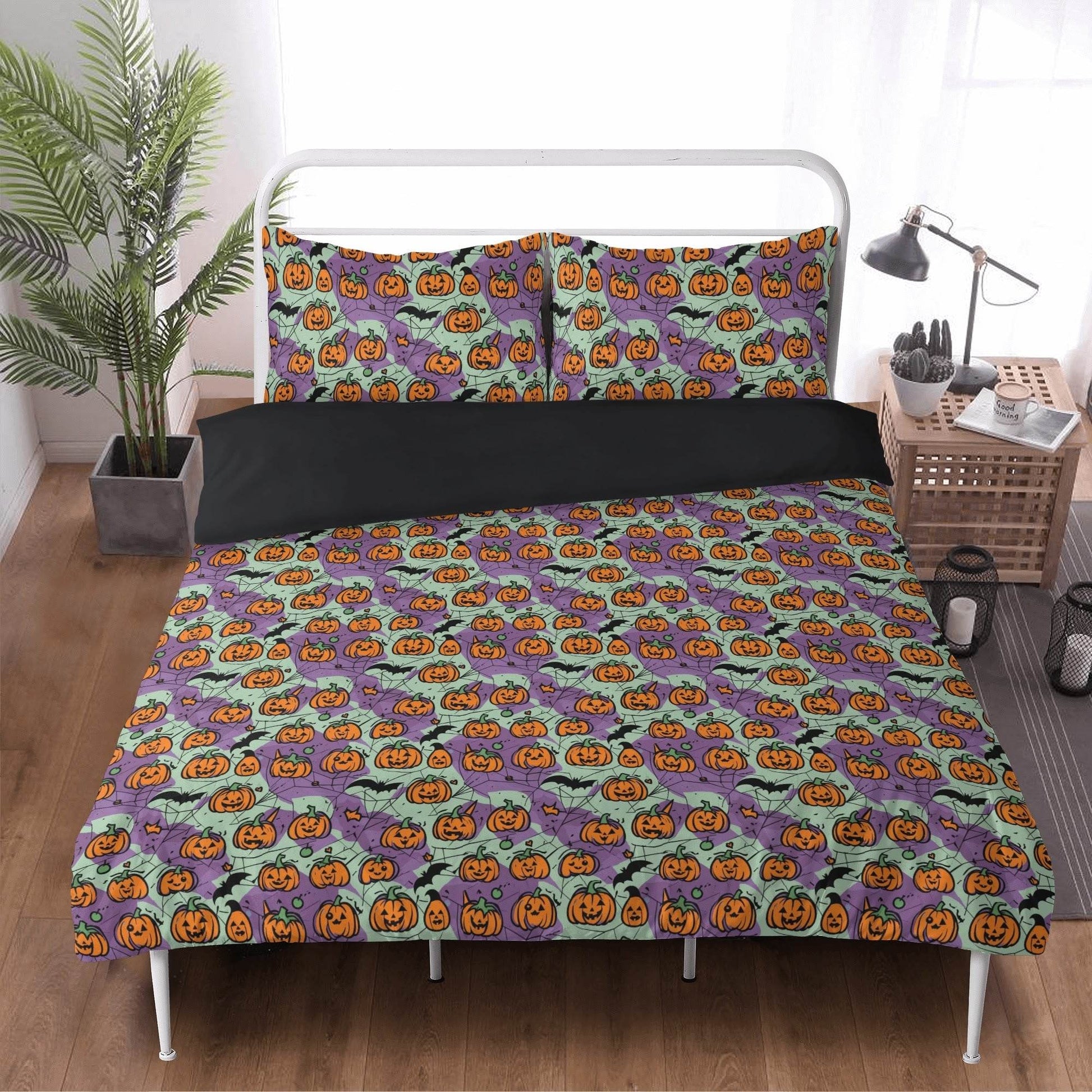 Purple and Green Cute Pumpkins 3 Pcs Beddings - DeRose Seasonal