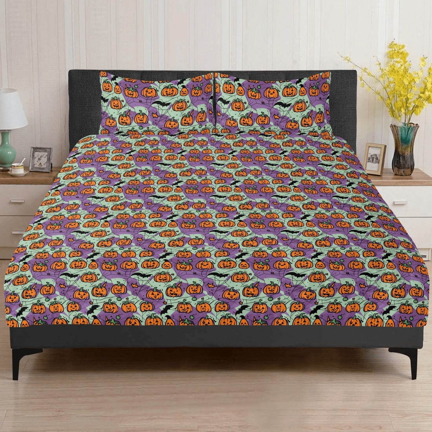 Purple and Green Cute Pumpkins 3 Pcs Beddings - DeRose Seasonal