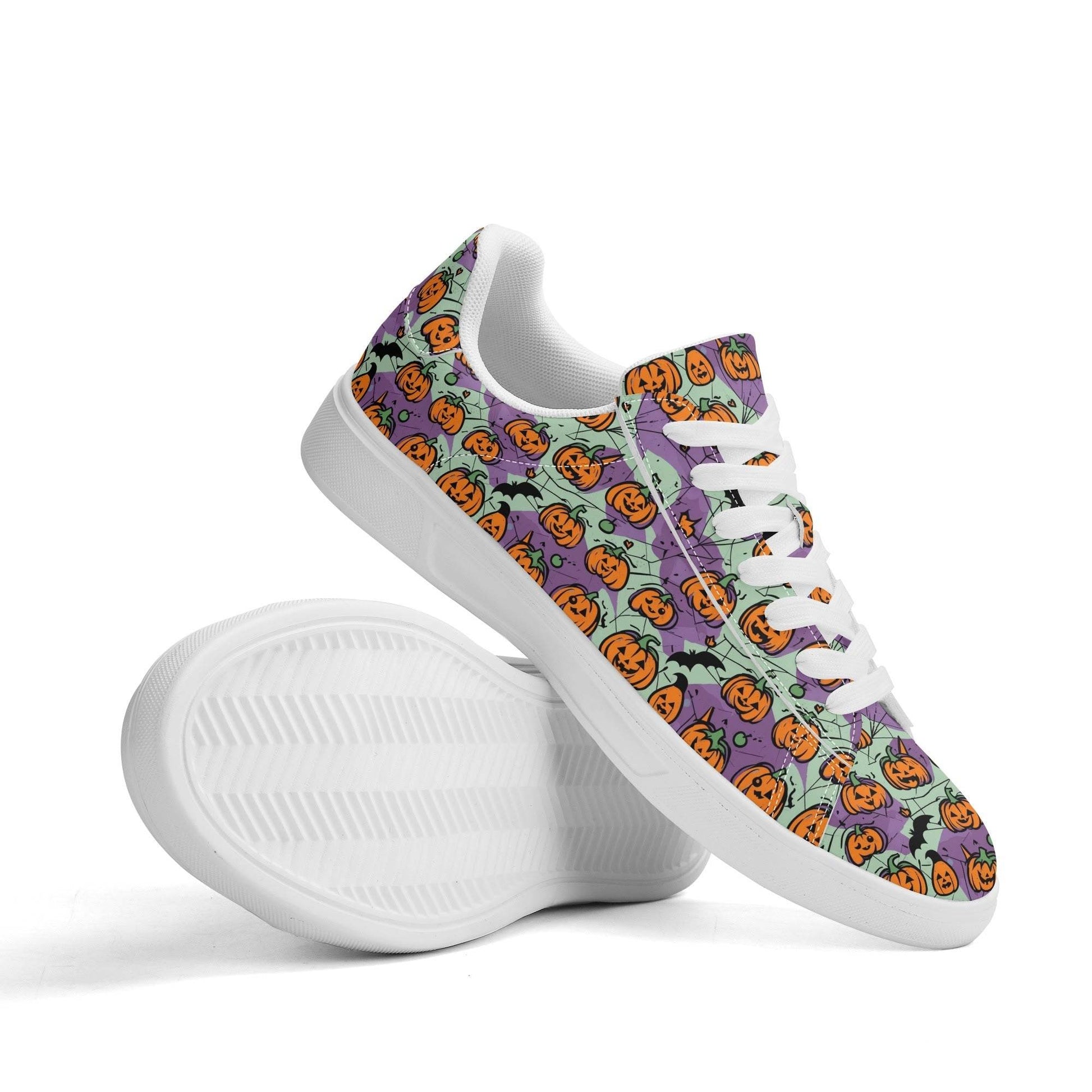 Purple and Green Cute Pumpkins Adult Lightweight Brand Low Top Leather Shoes - DeRose Seasonal