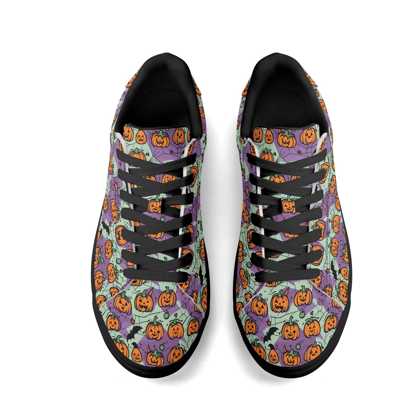 Purple and Green Cute Pumpkins Adult Lightweight Brand Low Top Leather Shoes - DeRose Seasonal