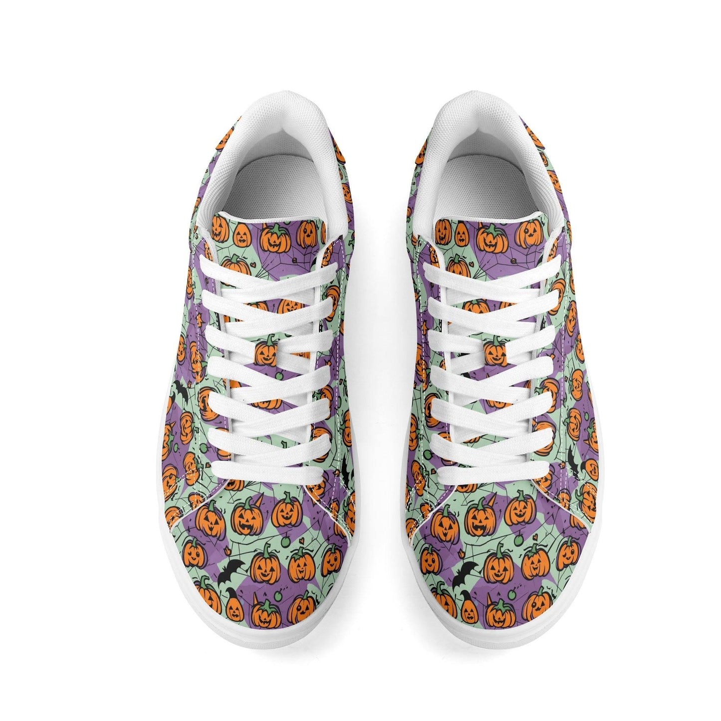 Purple and Green Cute Pumpkins Adult Lightweight Brand Low Top Leather Shoes - DeRose Seasonal