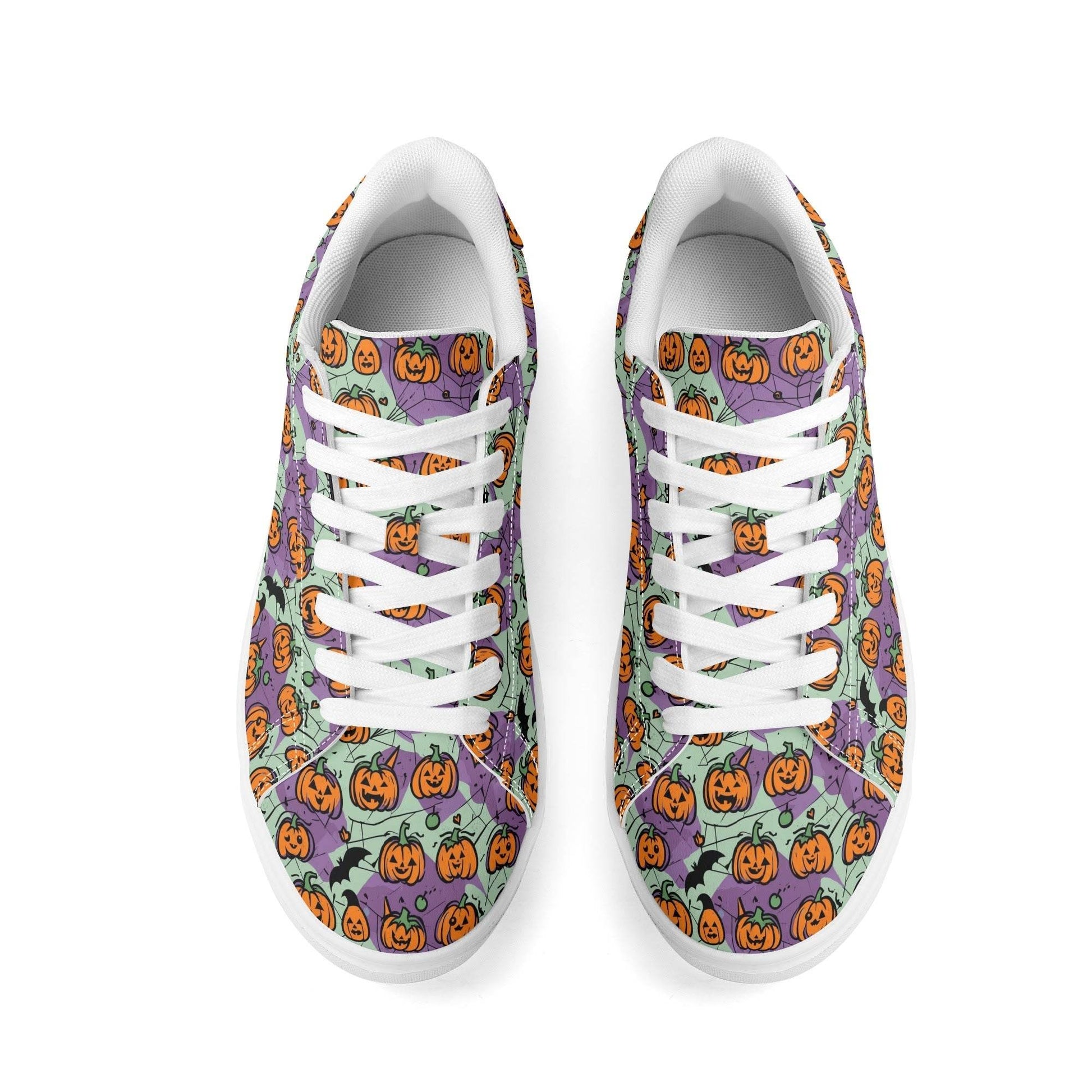 Purple and Green Cute Pumpkins Adult Lightweight Brand Low Top Leather Shoes - DeRose Seasonal