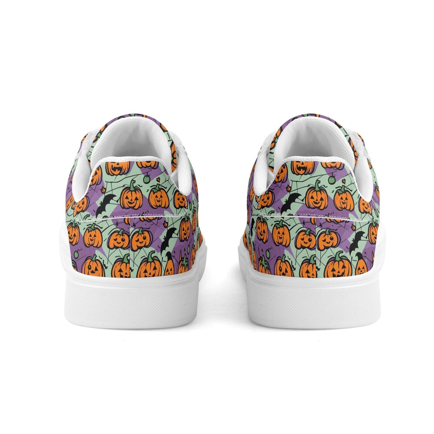 Purple and Green Cute Pumpkins Adult Lightweight Brand Low Top Leather Shoes - DeRose Seasonal