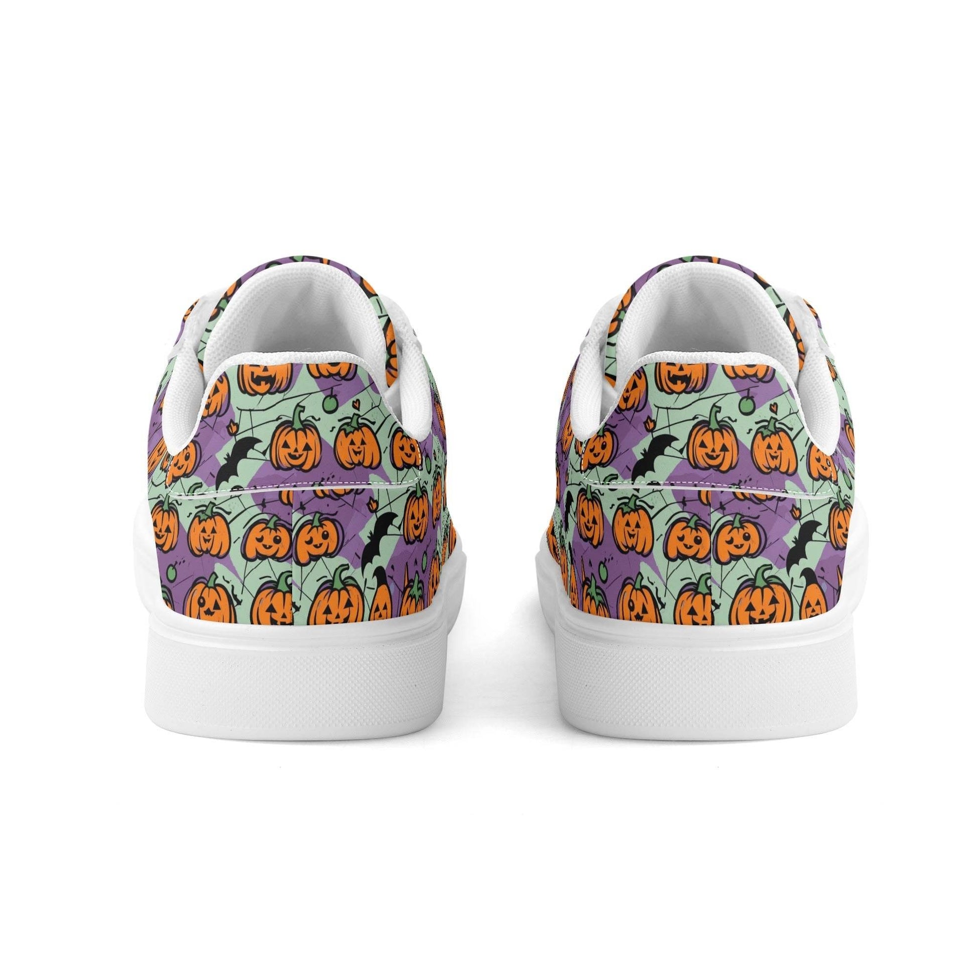 Purple and Green Cute Pumpkins Adult Lightweight Brand Low Top Leather Shoes - DeRose Seasonal