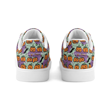 Purple and Green Cute Pumpkins Adult Lightweight Brand Low Top Leather Shoes - DeRose Seasonal