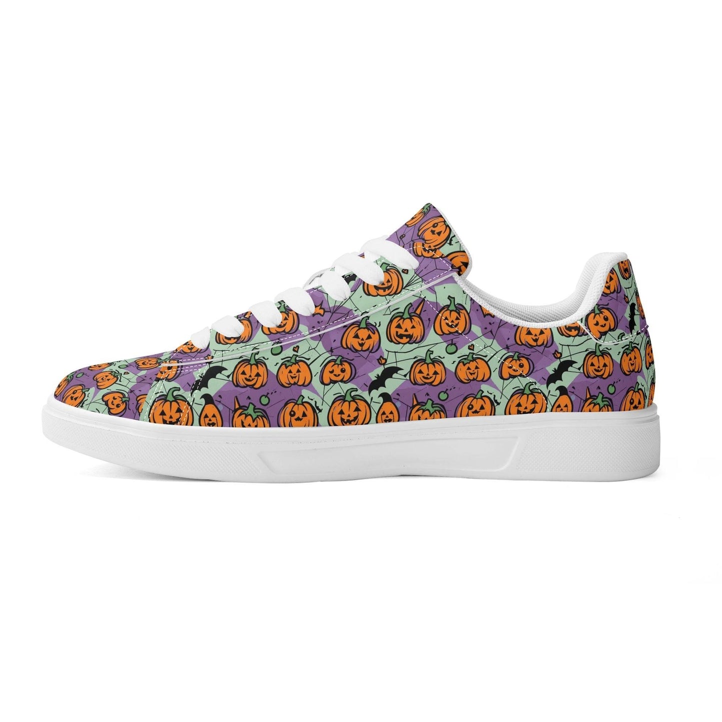 Purple and Green Cute Pumpkins Adult Lightweight Brand Low Top Leather Shoes - DeRose Seasonal