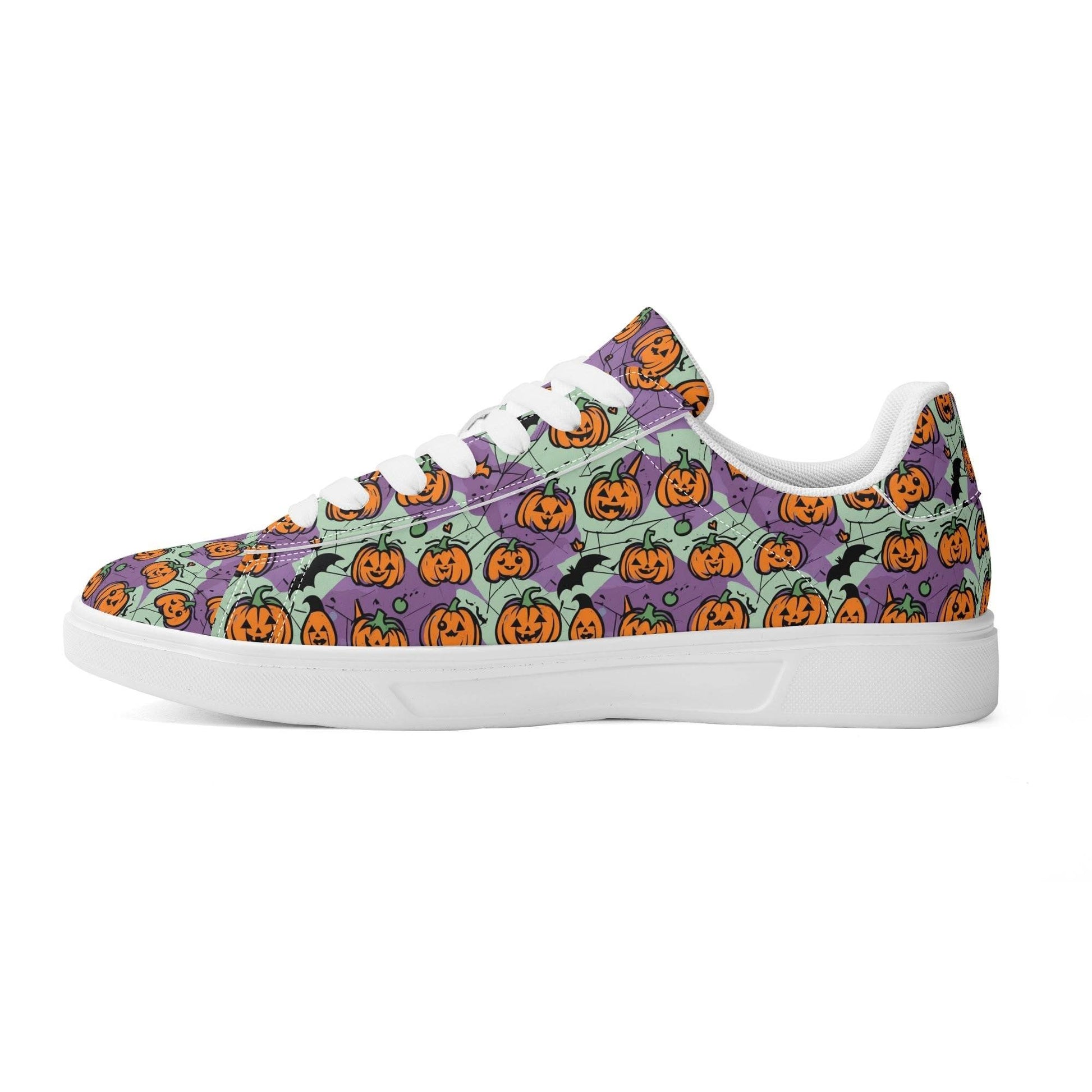 Purple and Green Cute Pumpkins Adult Lightweight Brand Low Top Leather Shoes - DeRose Seasonal