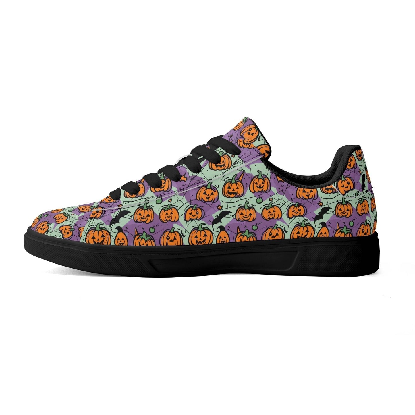 Purple and Green Cute Pumpkins Adult Lightweight Brand Low Top Leather Shoes - DeRose Seasonal