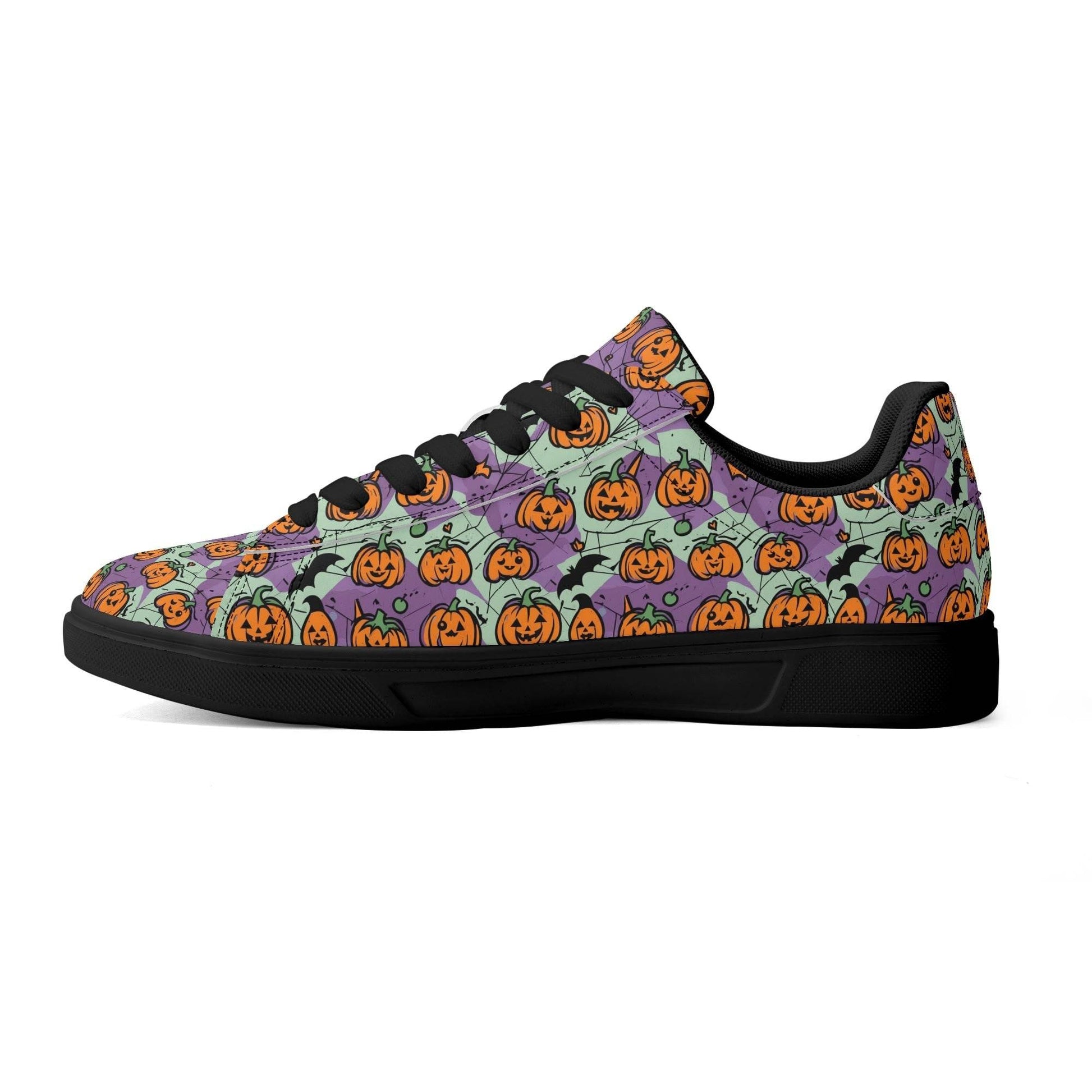 Purple and Green Cute Pumpkins Adult Lightweight Brand Low Top Leather Shoes - DeRose Seasonal
