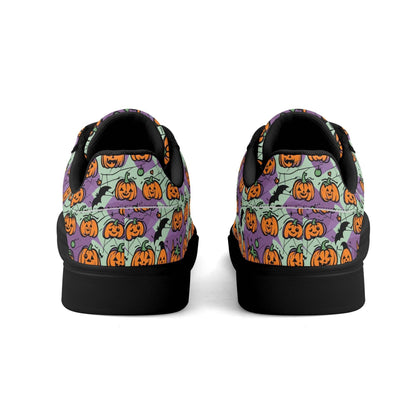 Purple and Green Cute Pumpkins Adult Lightweight Brand Low Top Leather Shoes - DeRose Seasonal