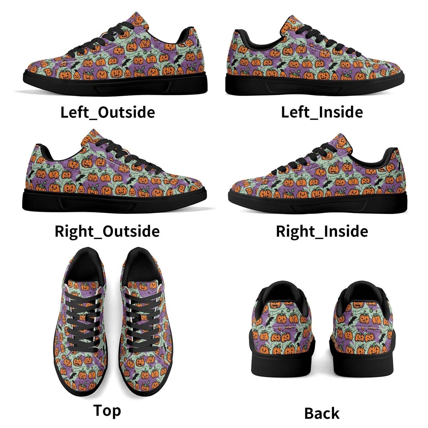 Purple and Green Cute Pumpkins Adult Lightweight Brand Low Top Leather Shoes - DeRose Seasonal