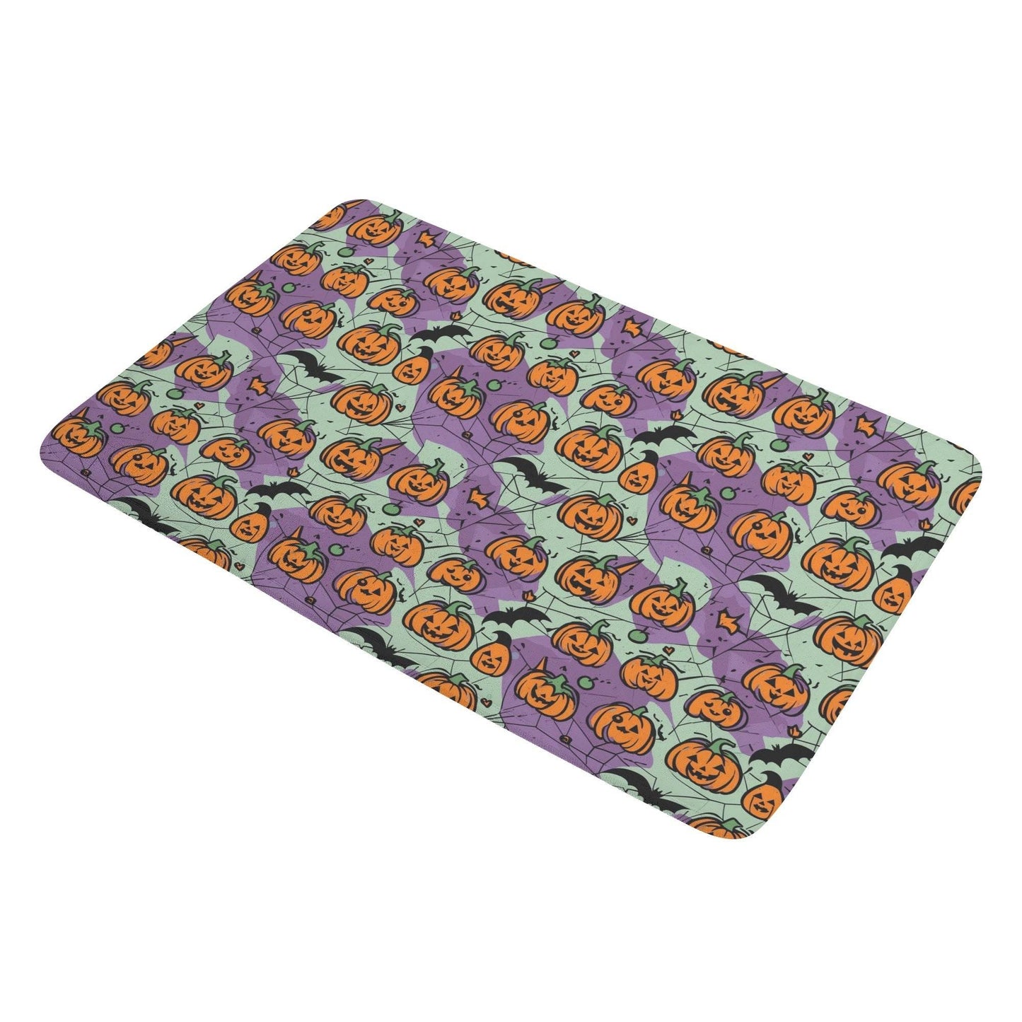 Purple and Green Cute Pumpkins Plush Indoor Doormat - DeRose Seasonal