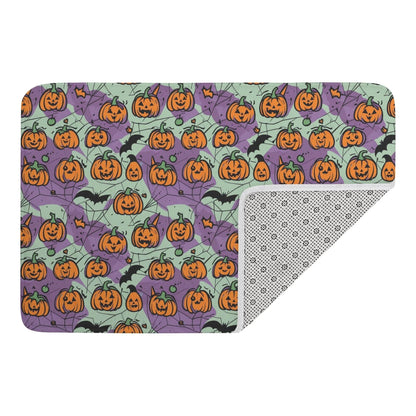 Purple and Green Cute Pumpkins Plush Indoor Doormat - DeRose Seasonal