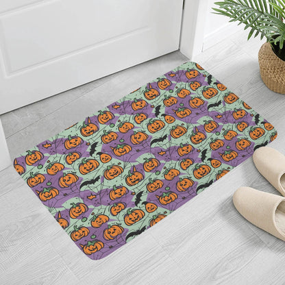 Purple and Green Cute Pumpkins Plush Indoor Doormat - DeRose Seasonal