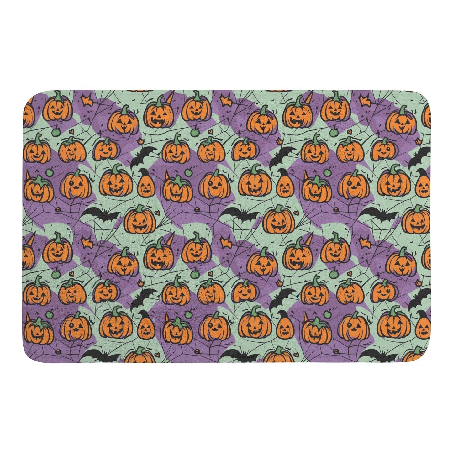 Purple and Green Cute Pumpkins Plush Indoor Doormat - DeRose Seasonal
