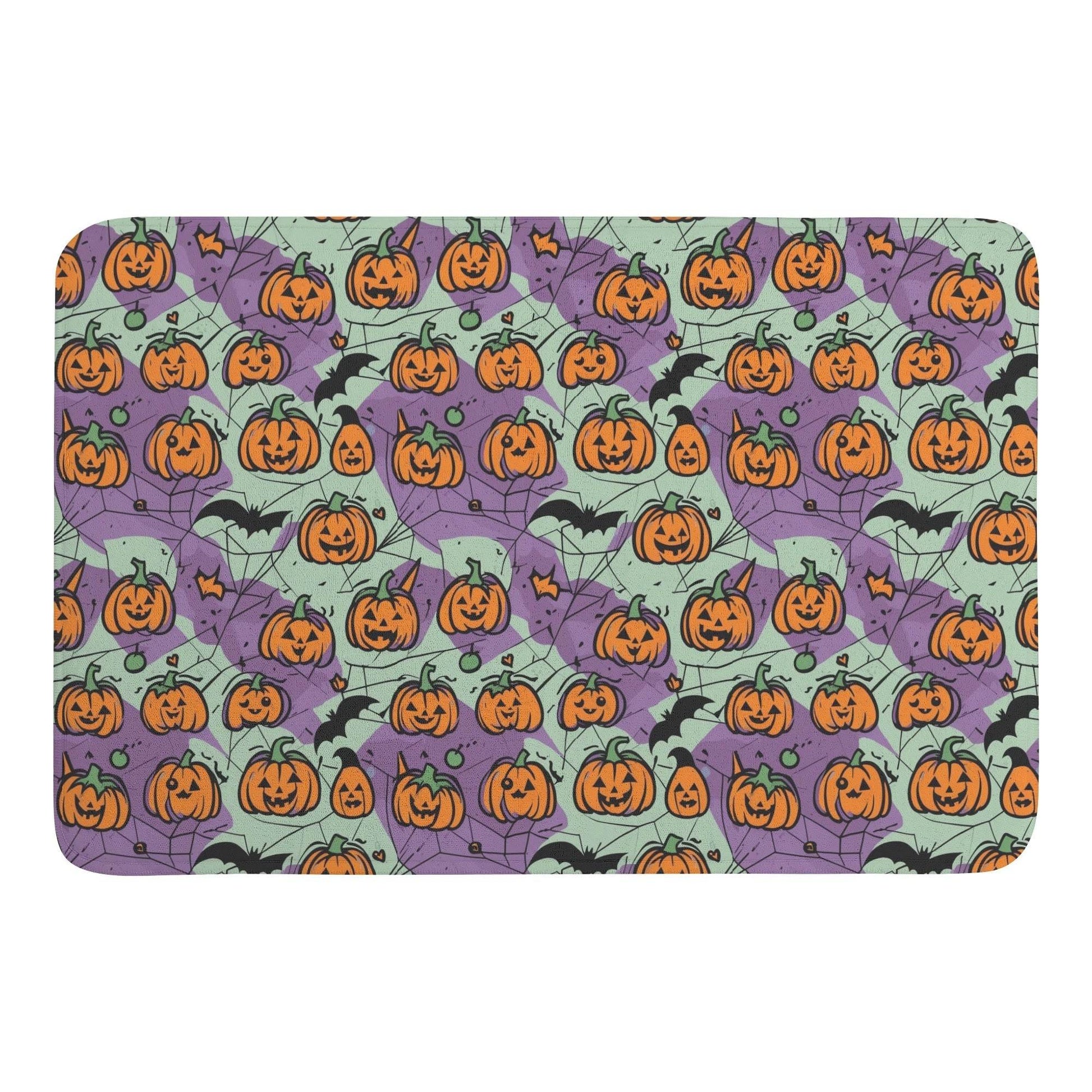 Purple and Green Cute Pumpkins Plush Indoor Doormat - DeRose Seasonal