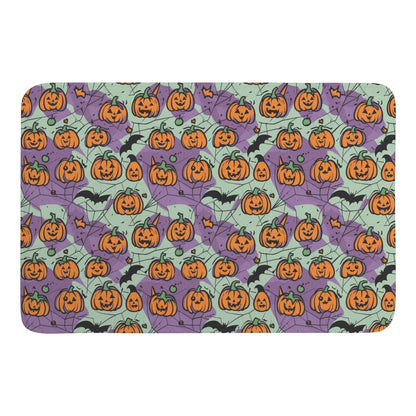 Purple and Green Cute Pumpkins Plush Indoor Doormat - DeRose Seasonal