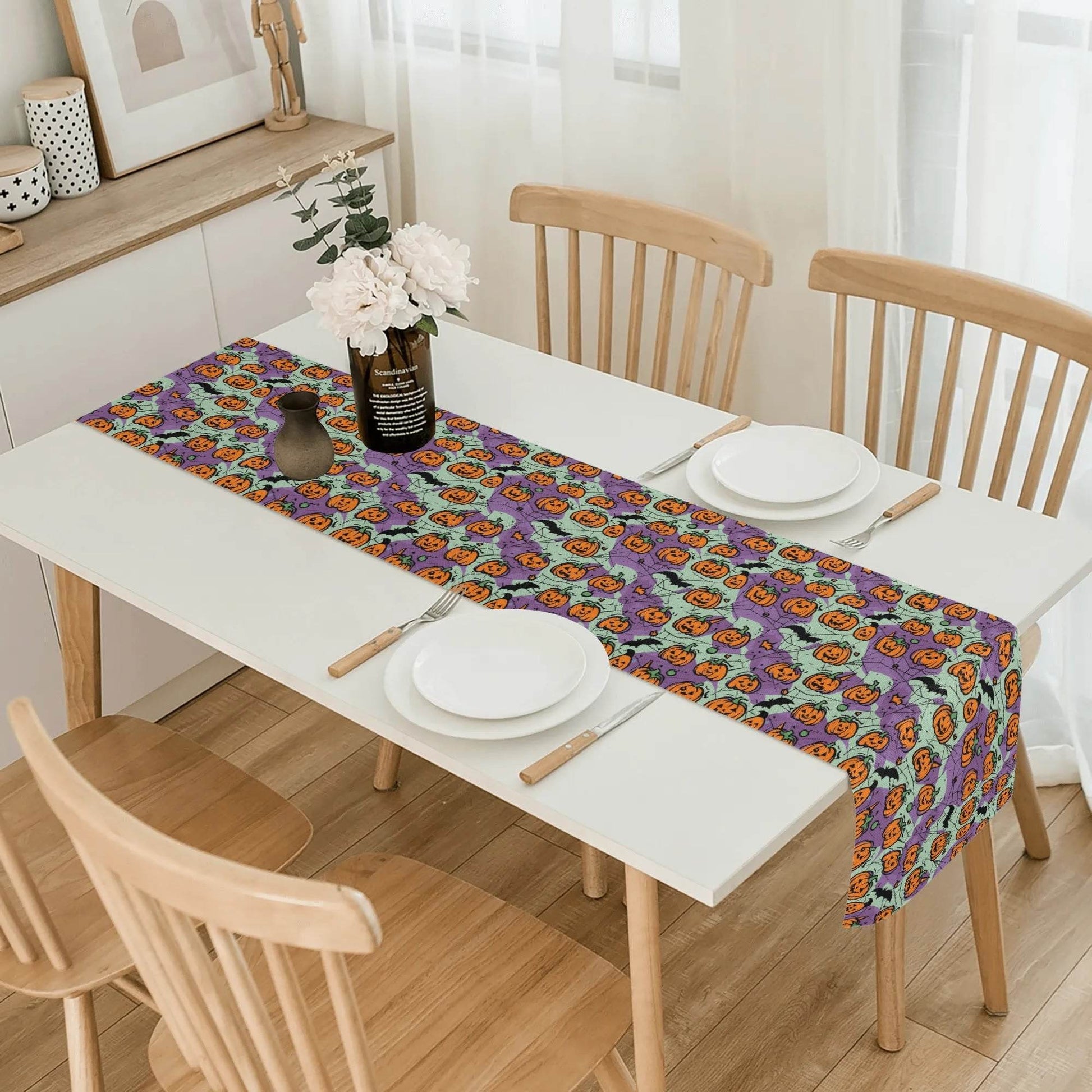 Purple and Green Cute Pumpkins Polyester Table Runner - DeRose Seasonal