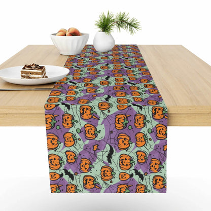 Purple and Green Cute Pumpkins Polyester Table Runner - DeRose Seasonal