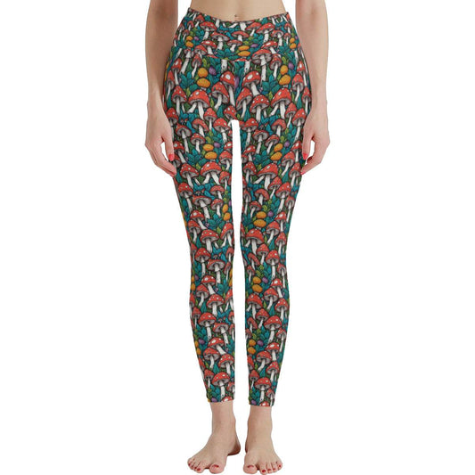 Colored Mushrooms Women's Polyester Yoga pants Leggings - DeRose Seasonal