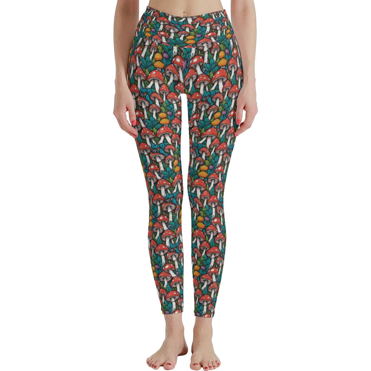 Colored Mushrooms Women's Polyester Yoga pants Leggings - DeRose Seasonal