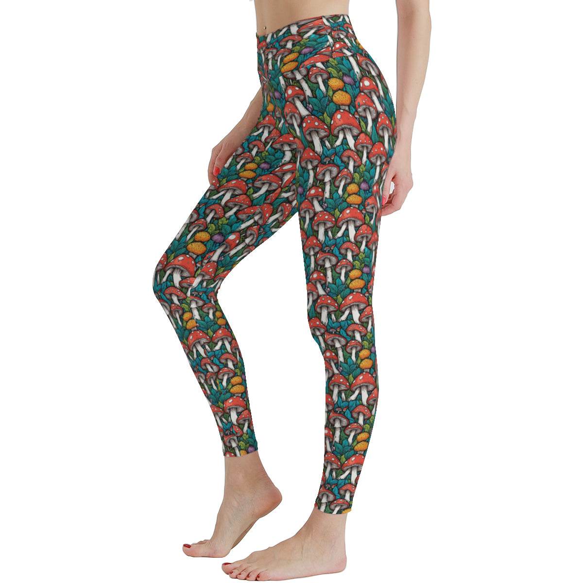 Colored Mushrooms Women's Polyester Yoga pants Leggings - DeRose Seasonal