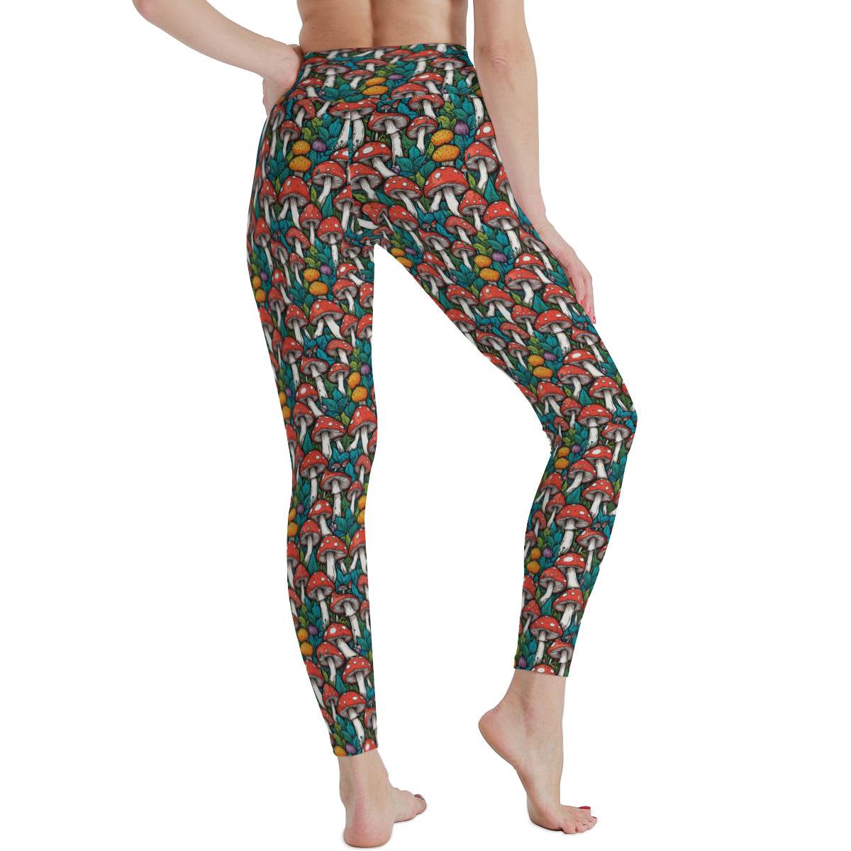Colored Mushrooms Women's Polyester Yoga pants Leggings - DeRose Seasonal