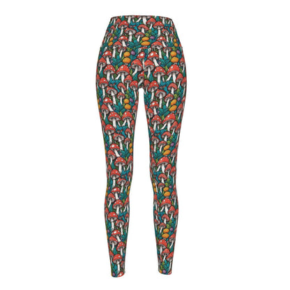 Colored Mushrooms Women's Polyester Yoga pants Leggings - DeRose Seasonal