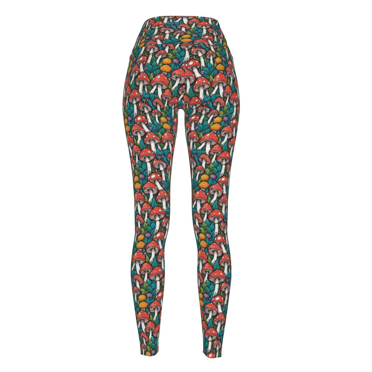 Colored Mushrooms Women's Polyester Yoga pants Leggings - DeRose Seasonal