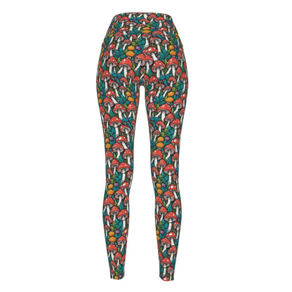 Colored Mushrooms Women's Polyester Yoga pants Leggings - DeRose Seasonal
