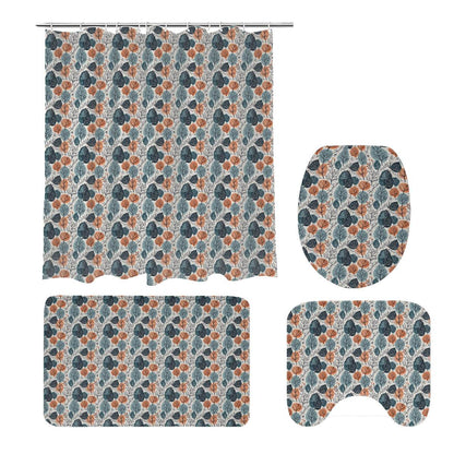 Freezing Leaves Bathroom Four-Piece Set(Shower Curtain + Toilet Cover Mat + Toilet Foot Mat + Floor Mat)| Polyester - DeRose Seasonal