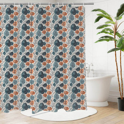 Freezing Leaves Bathroom Four-Piece Set(Shower Curtain + Toilet Cover Mat + Toilet Foot Mat + Floor Mat)| Polyester - DeRose Seasonal