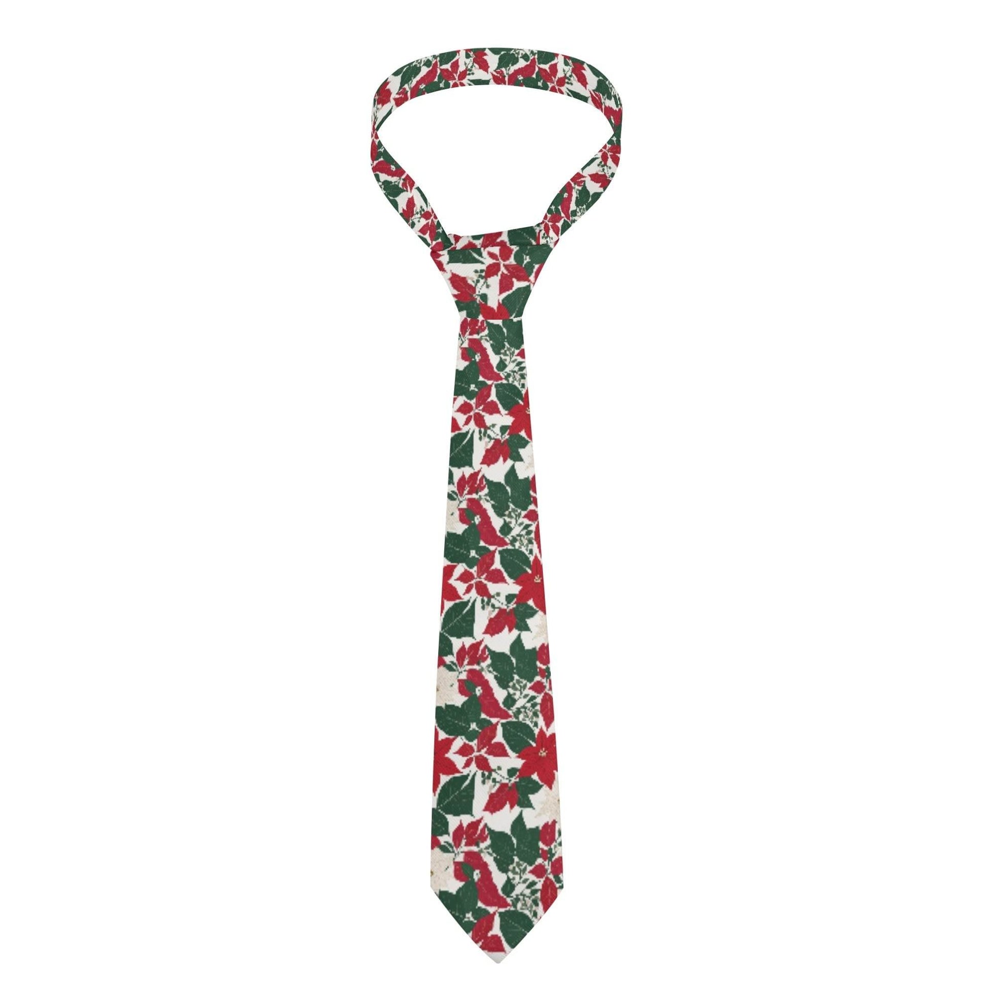 Red And White Poinsettia Flower Necktie - DeRose Seasonal