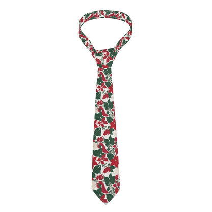 Red And White Poinsettia Flower Necktie - DeRose Seasonal