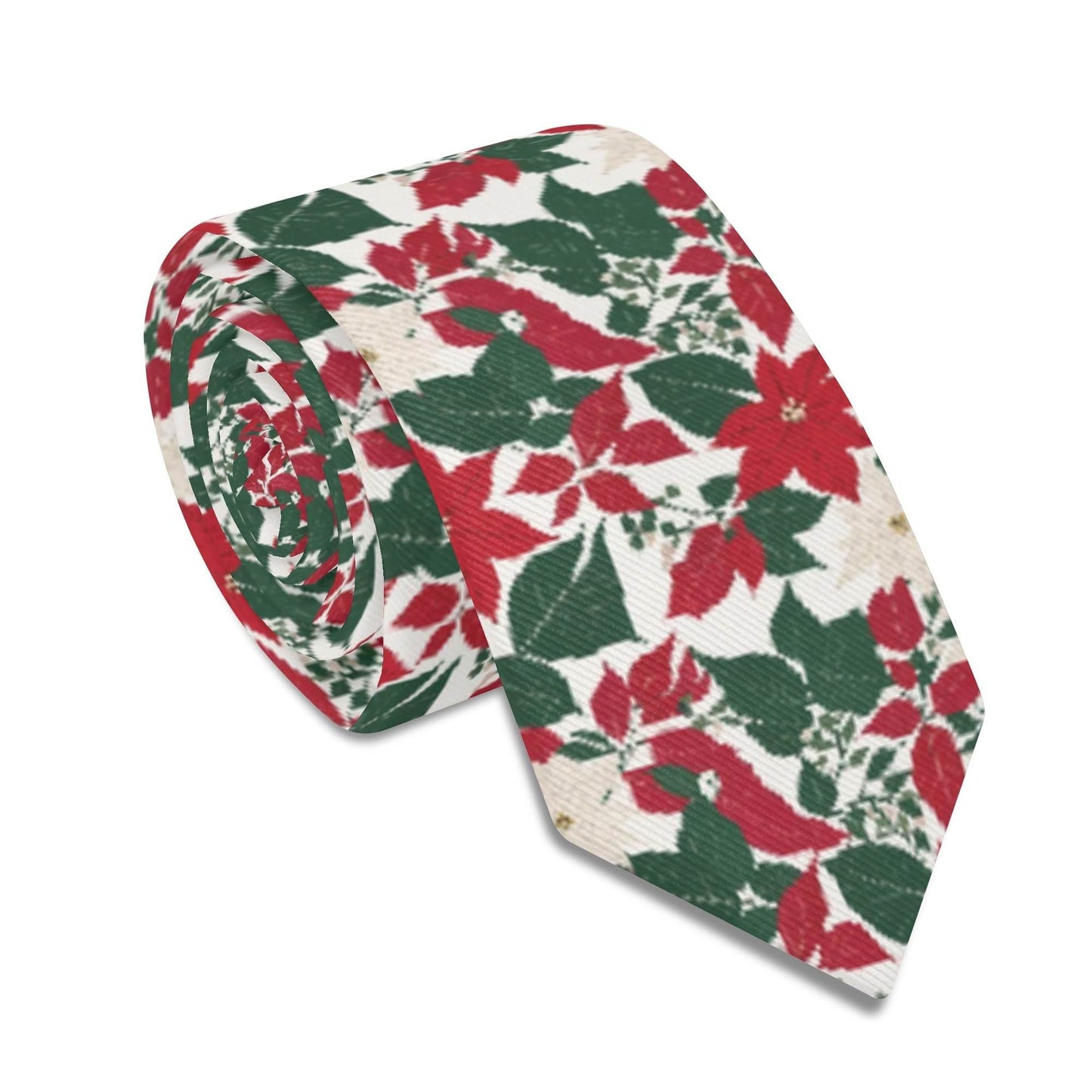 Red And White Poinsettia Flower Necktie - DeRose Seasonal