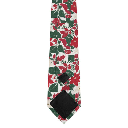Red And White Poinsettia Flower Necktie - DeRose Seasonal