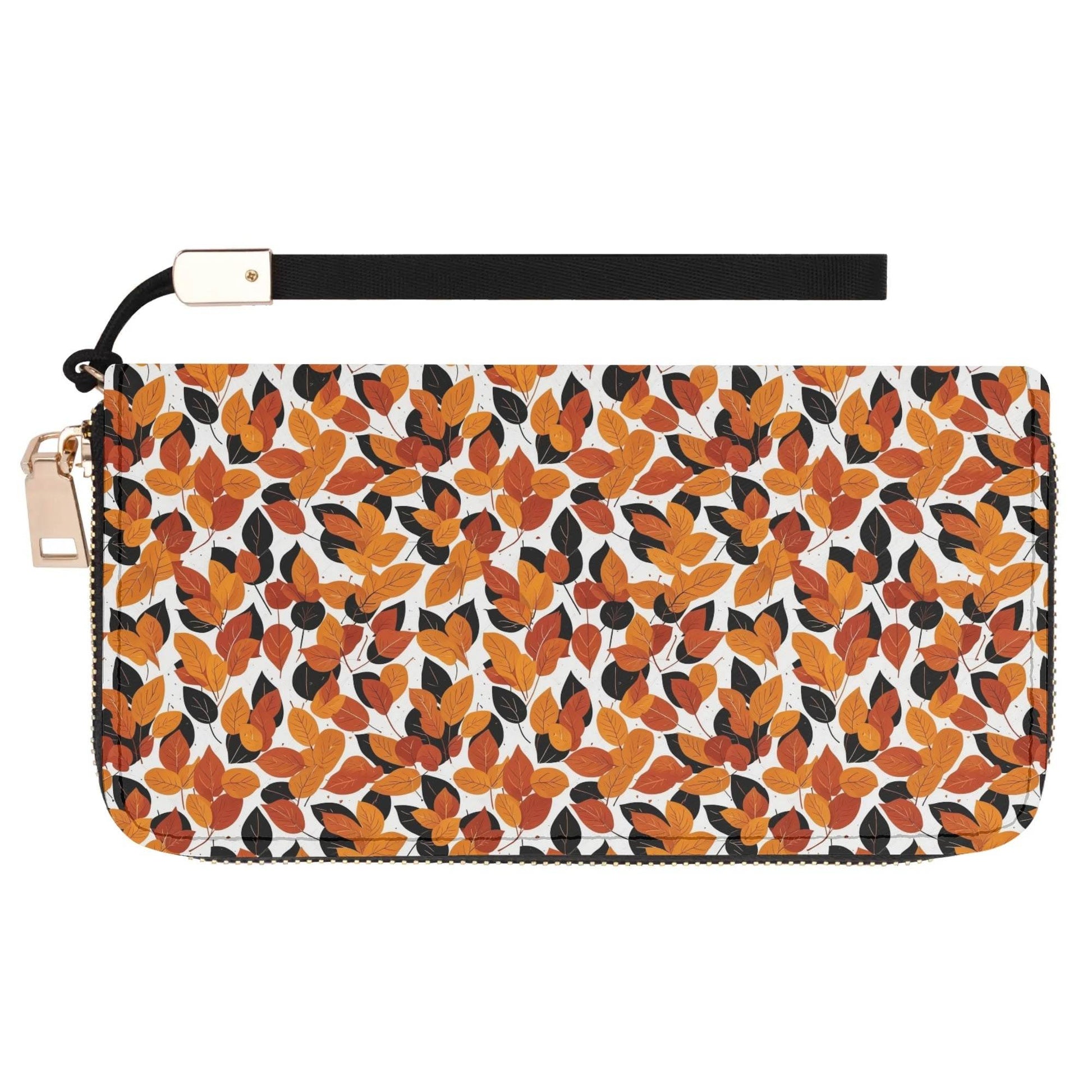 Red Autumn Women's Leather Zipper Wristlet Wallet - DeRose Seasonal