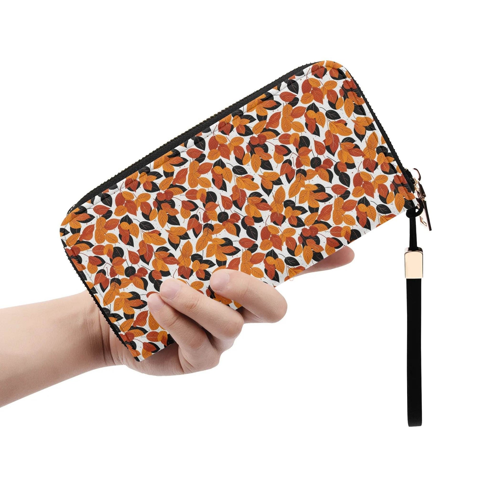 Red Autumn Women's Leather Zipper Wristlet Wallet - DeRose Seasonal