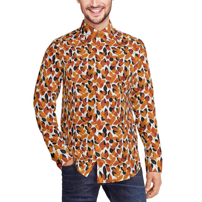 Red Autumn Men's Classic Long-Sleeved Button up Polyester Dress Shirt - DeRose Seasonal