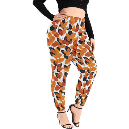 Red Autumn Women's Plus Size High Waited Leggings Women's High Waist Leggings(Plus Size)(ModelL45) - DeRose Seasonal