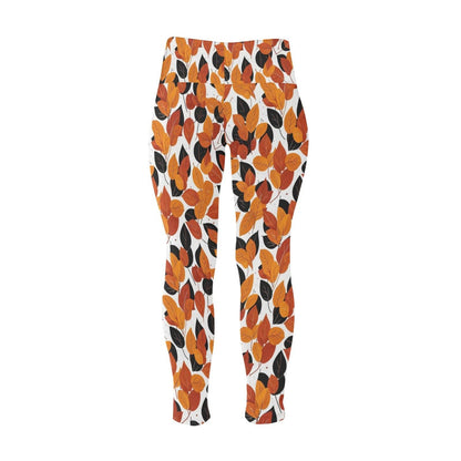 Red Autumn Women's Plus Size High Waited Leggings Women's High Waist Leggings(Plus Size)(ModelL45) - DeRose Seasonal