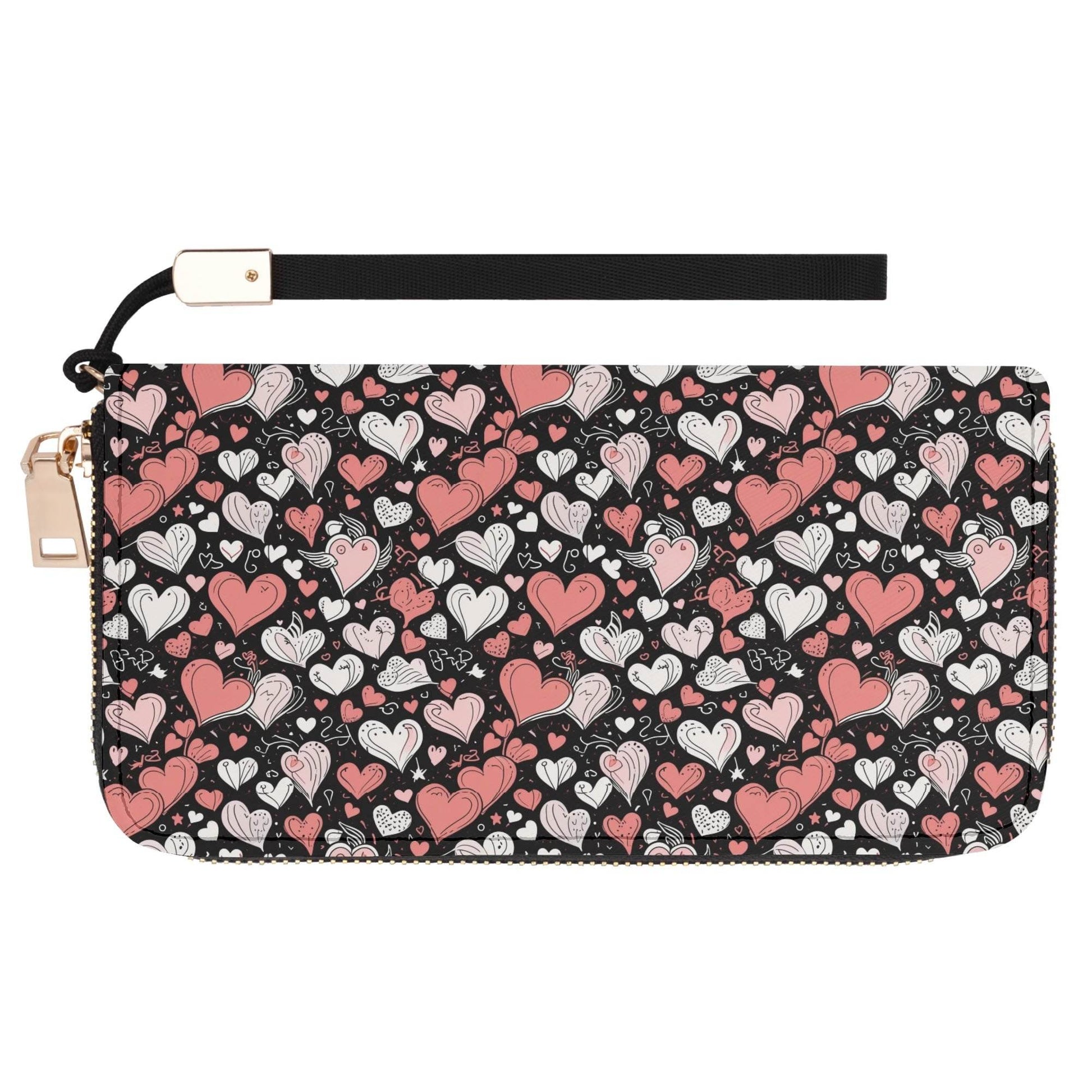 Red Hearts Leather Women's Zipper Wristlet Wallet - DeRose Seasonal