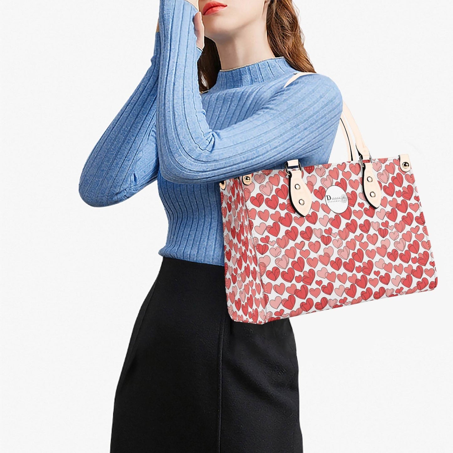 Red Hearts Luxury Women Leather Handbag (3 sizes) - DeRose Seasonal