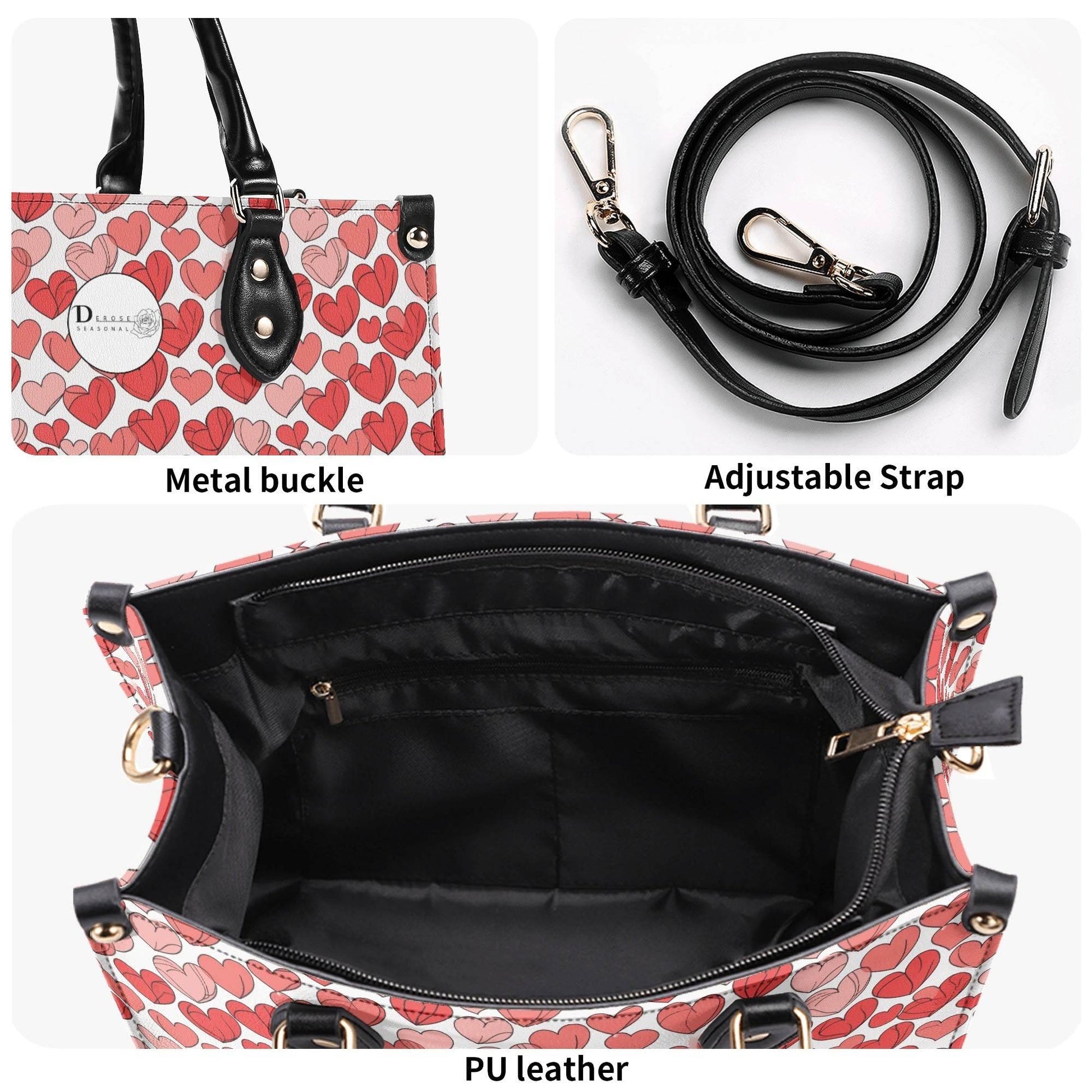 Red Hearts Luxury Women Leather Handbag (3 sizes) - DeRose Seasonal