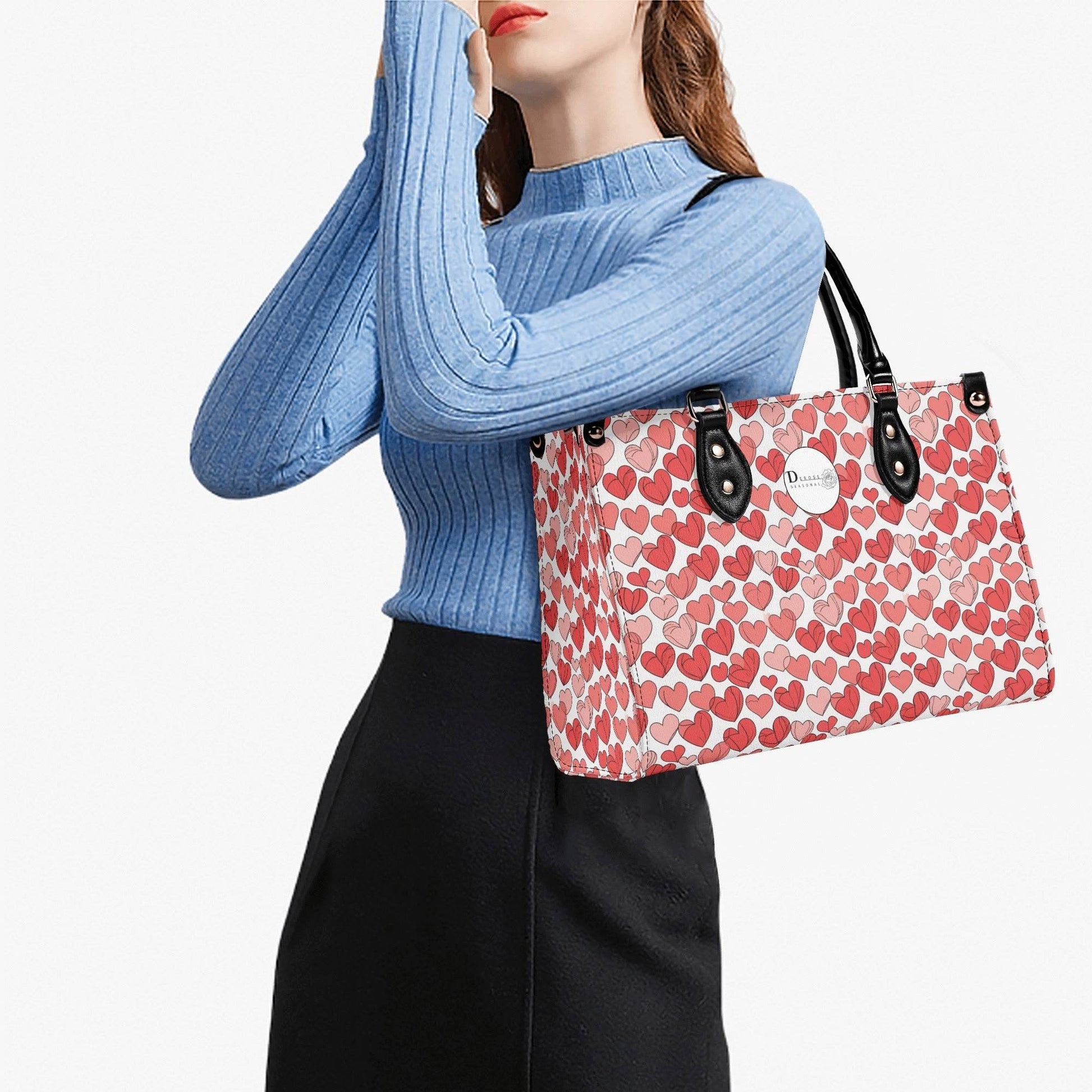 Red Hearts Luxury Women Leather Handbag (3 sizes) - DeRose Seasonal
