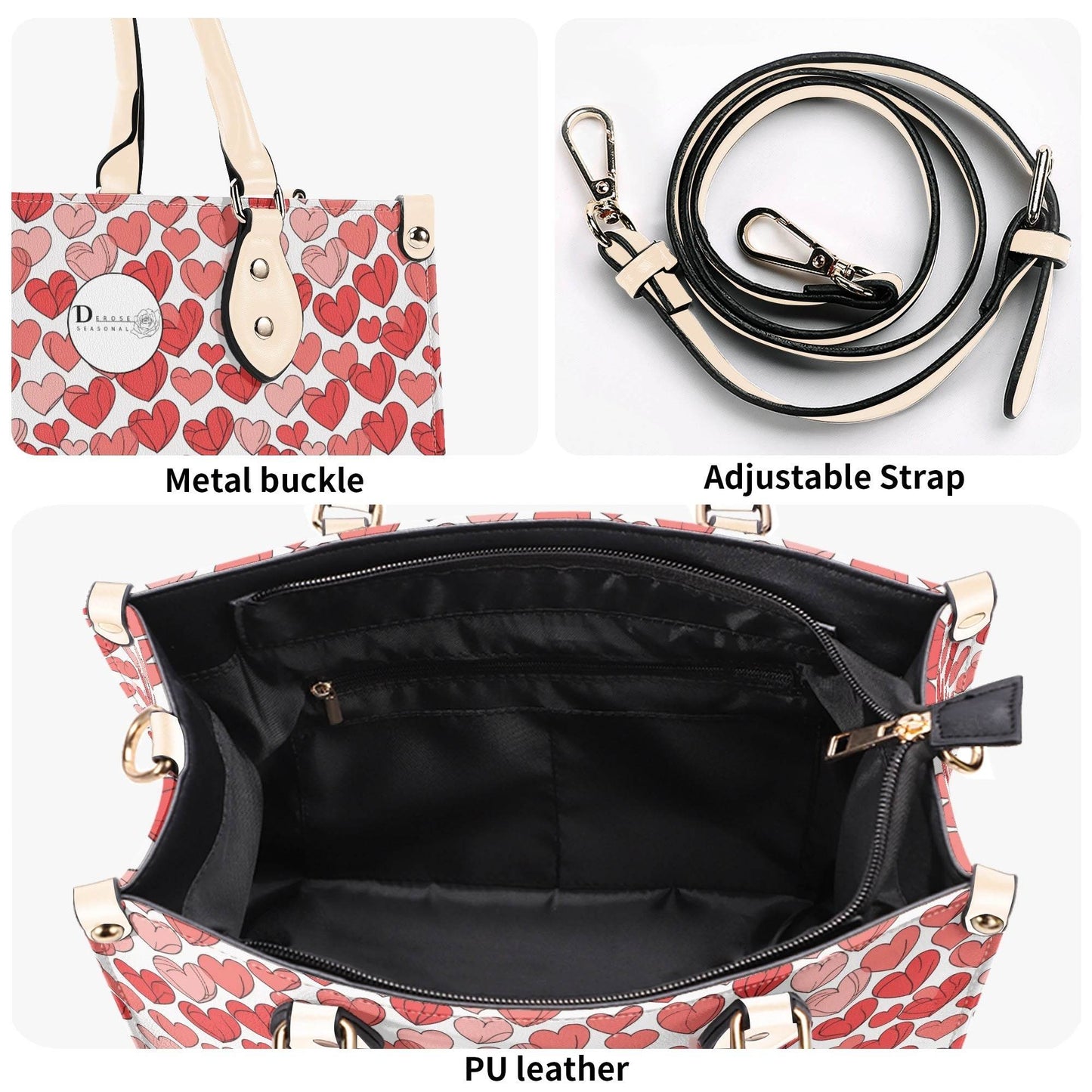 Red Hearts Luxury Women Leather Handbag (3 sizes) - DeRose Seasonal