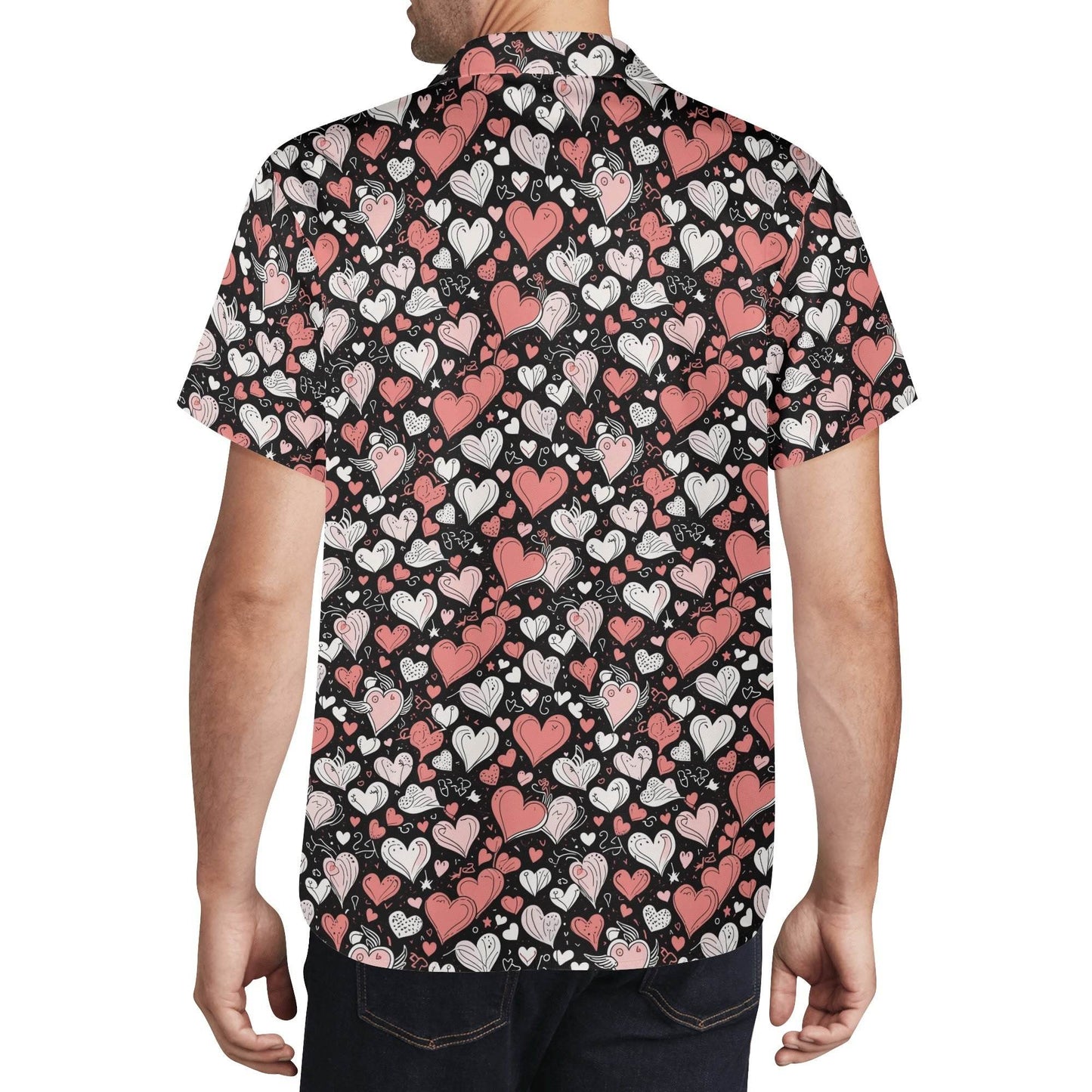 Red Hearts Men's Casual Hawaiian Shirt - DeRose Seasonal